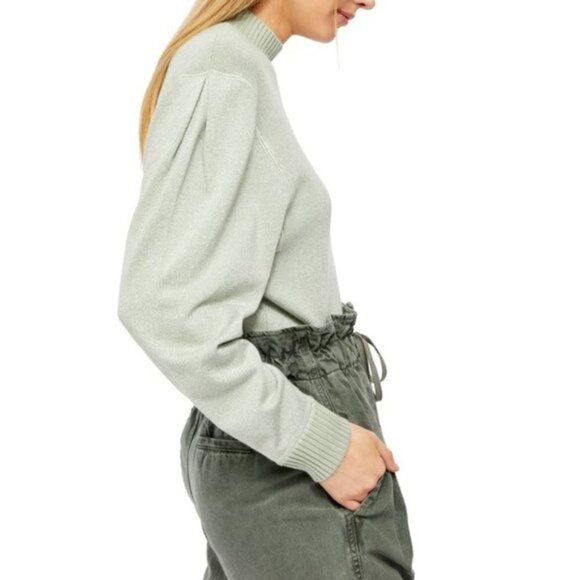 NWT Free People Starry Night Gray Metallic Silver Sparkle Sweater Sz. M - Picture 2 of 6